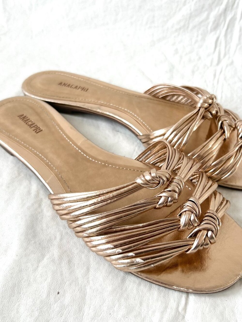 Anacapri sandals rose gold faux leather slides strappy knots EU 39 US 8 8.5 flat